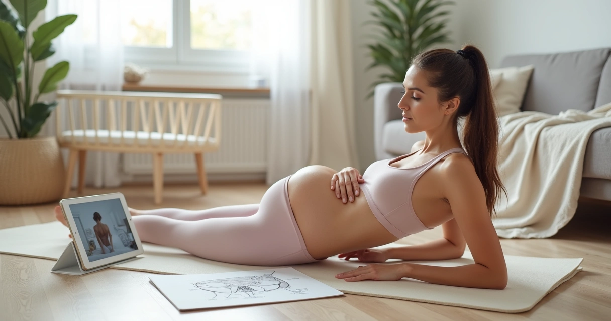 Mãe em baixo impacto fazendo exercício suave para o abdômen após gestação