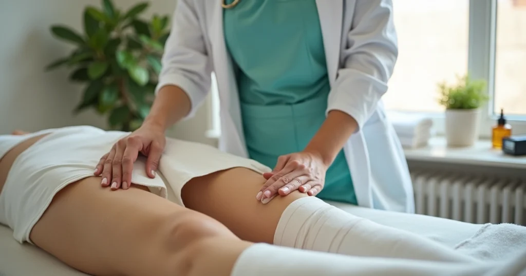 Profissional realiza drenagem linfática delicada em paciente no pós-operatório