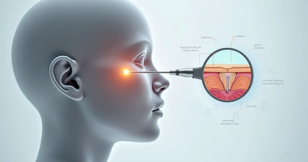 Ilustração médica de endoscopia facial e pele com cicatriz em recuperação