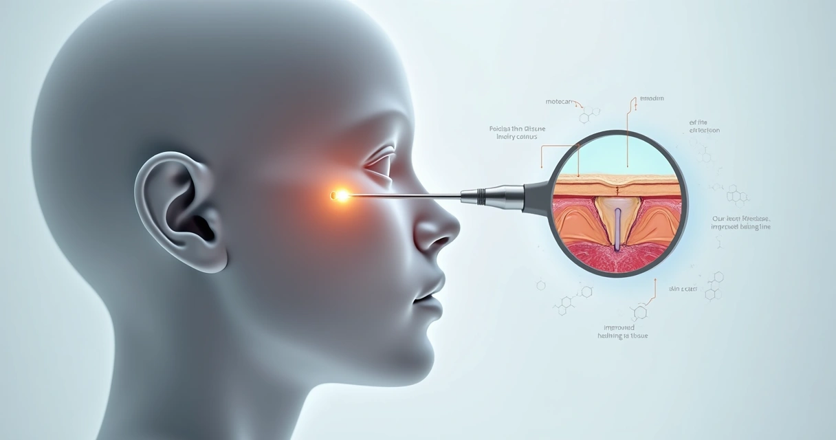 Ilustração médica de endoscopia facial e pele com cicatriz em recuperação